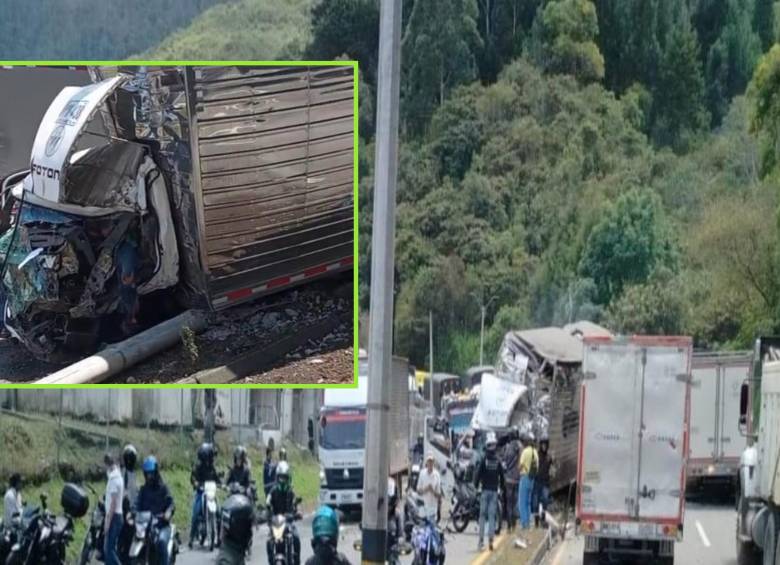 Así quedó el vehículo que colisionó en la autopista Medellín-Bogotá. FOTO: Cortesía Denuncias Antioquia