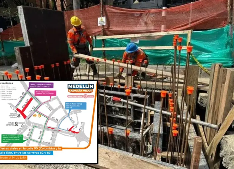Obreros del Metro de La 80 realizando obras para la nueva infraestructura de transporte público. FOTO: Tomada de redes sociales