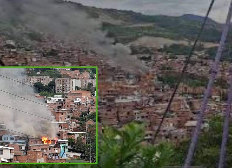 Adelante, las llamas consumiendo las viviendas. Atrás, el incendio fue visto desde varias zonas del occidente. FOTO: Cortesía