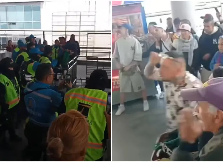 Los de seguridad a un lado, mientras los “colados” estaban al otro mientras los atacaban. FOTO: Captura video de redes sociales @ColombiaOscura
