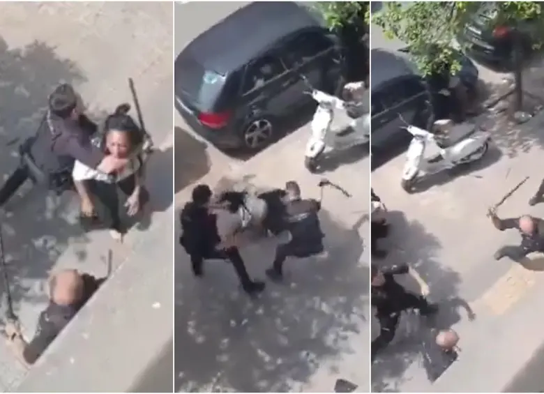 Secuencia de como los policías reducieron y golpearon a la joven colombiana y su familia en las calles de Valencia. FOTO: Captura de video