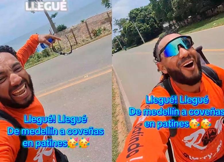 El patinador Farley Stiven se demoró siete días para llegar desde Medellín hasta Coveñas, en la Costa Caribe de nuestro país. FOTO: Captura de video