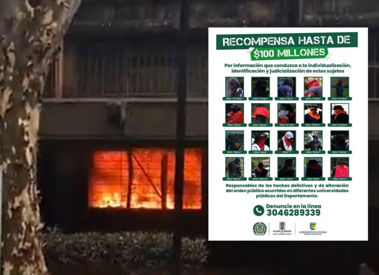 Cartel de los encapuchados que habrían incendiado una oficina dentro del Politécnico Jaime Isaza Cadavid.