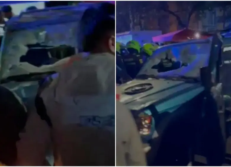 Así quedó el vehículo conducido atacado, que era manejado por un hombre, al parecer, en estado de embriaguez. FOTOS: Capturas de video