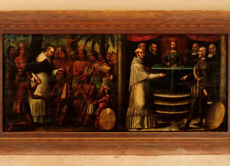 Fray Bartolomé de las Casas es precursor de los Derechos Humanos. Obra de la Escuela Quiteña, atribuida a los Hermanos Cabrera. Permanece en el Museo Histórico Dominico.