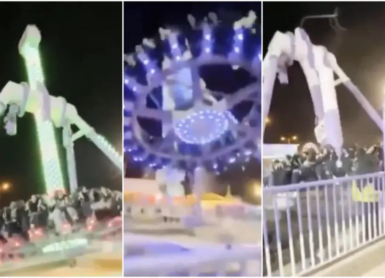 Secuencia de como la atracción mecánica se desplomó en Arabia Saudita. FOTO: Captura video redes sociales