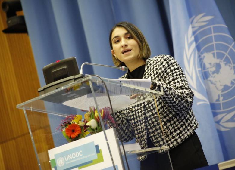 Laura Sarabia estuvo presente en la versión 68 de la Asamblea de la Comisión de Estupefacientes de la ONU. FOTO: Cancillería