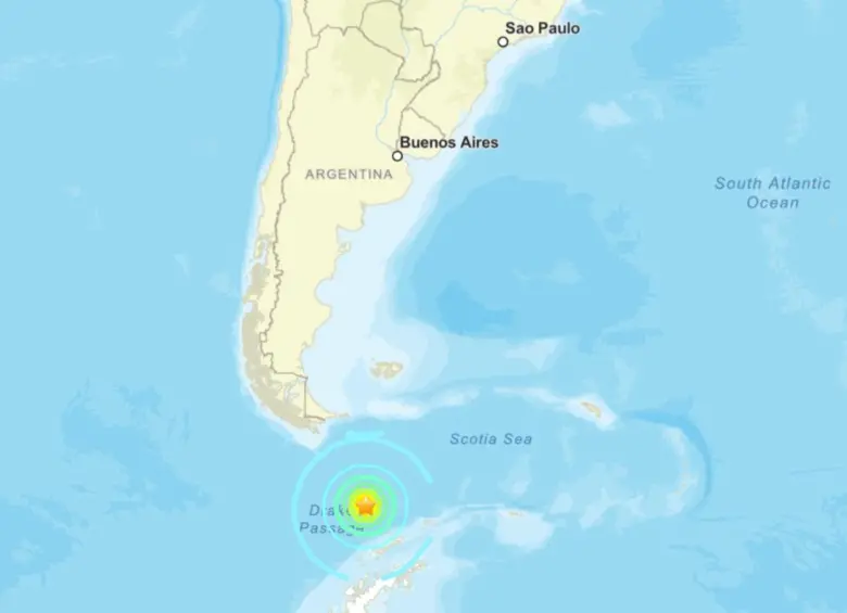 El sismo se localizó a 263 kilómetros al noroeste de la base Presidente Frei, ubicada en la isla Rey Jorge, en la península antártica. FOTO: Servicio Geológico de Estados Unidos