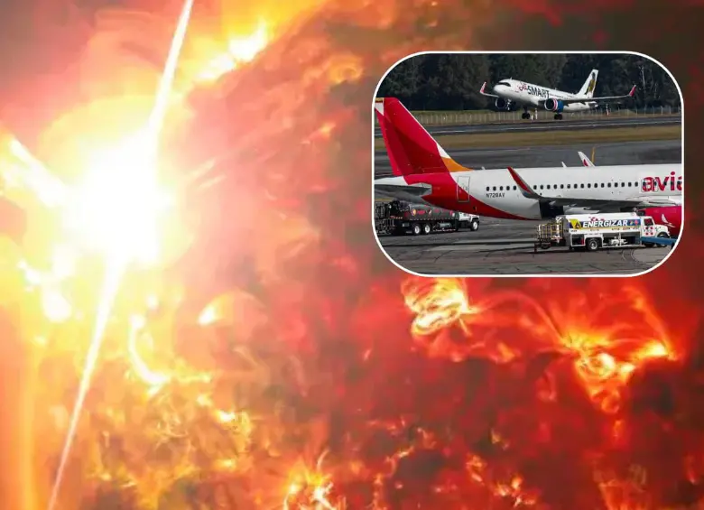 Una erupción solar podría afectar los vuelos en Colombia, según la Aeronáutica Civil. FOTOS: Nasa y Manuel Saldarriaga 