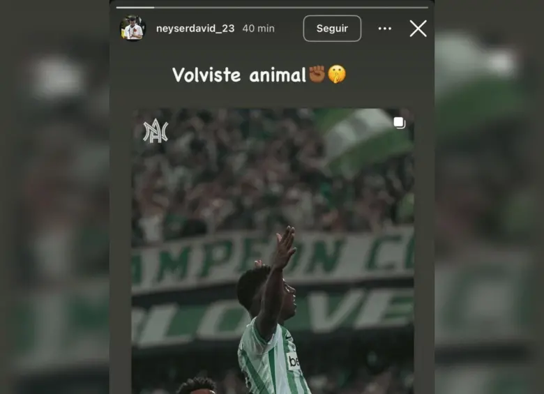 El jugador activo de Millonarios felicitó públicamente a Marino Hinestroza, jugador de Atlético Nacional. Foto: Captura historias de @neyserdavid_23 El jugador activo de Millonarios felicitó públicamente a Marino Hinestroza, jugador de Atlético Nacional. Foto: Captura historias de @neyserdavid_23