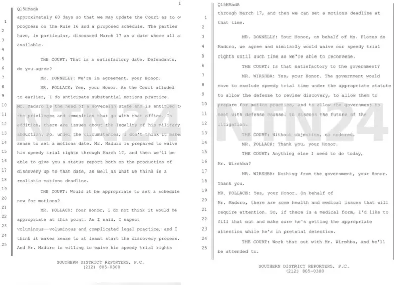 La defensa de Nicolás Maduro renuncia a un juicio rápido. Foto: NTN24