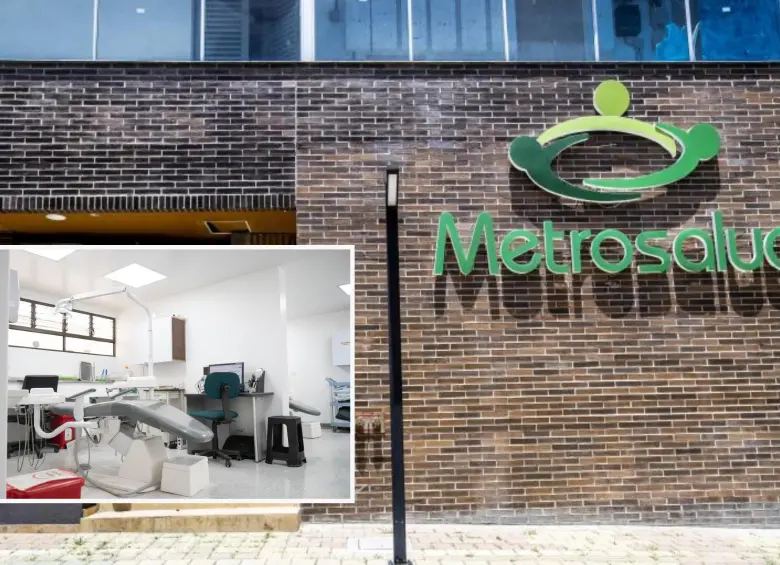 Adelante, una de las intervenciones hechas en una sede de Metrosalud. Atrás, fachada de uno de sus centros asistenciales. Foto: Jaime Pérez Munévar y Cortesía