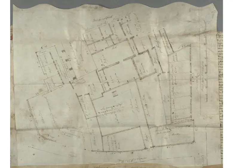 Este es el plano de la casa de Shakespeare. Medía aproximadamente 13,7 metros de este a oeste, 4,6 metros de norte a sur en el extremo oriental y 4 metros en el occidental. FOTO King’s College London