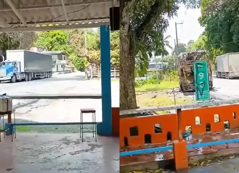 Atentados del ELN en contra del Ejército dejaron un camión baleado y un menor herido en Valdivia, Antioquia. FOTO: CAPTURA DE VIDEO