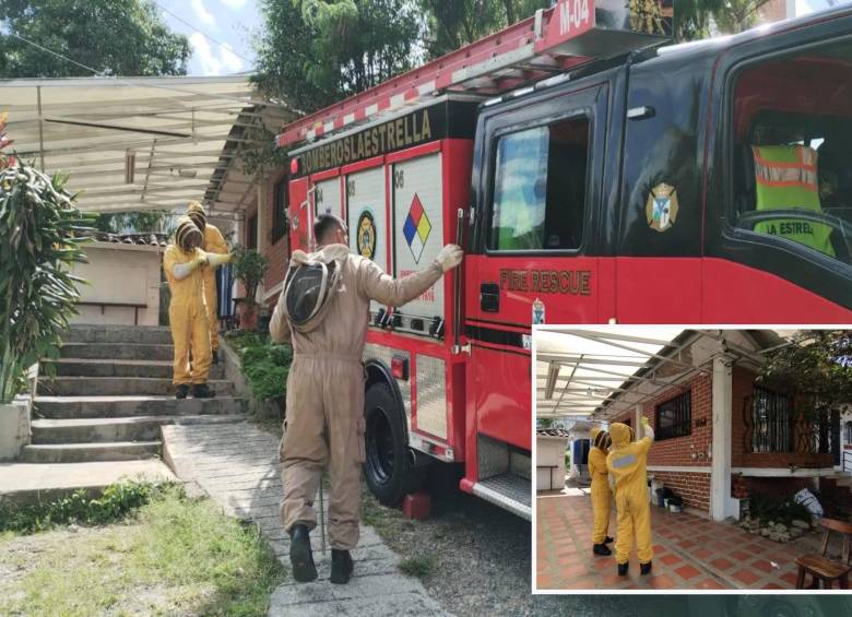 Los bomberos de La Estrella durante las dos emergencias presentadas. FOTO: Imagen tomada de redes