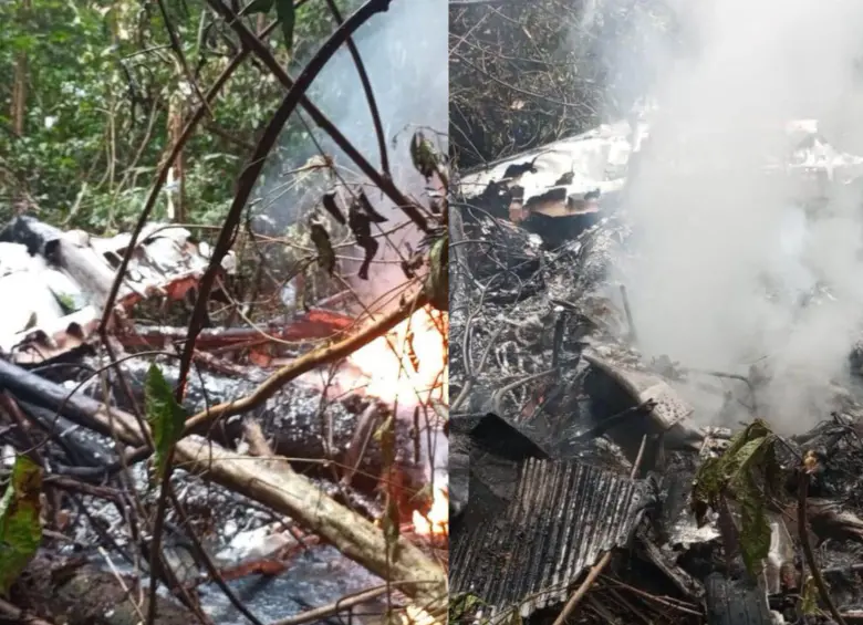La avioneta fue hallada cerca a una comunidad indígena en Vaupés. Foto: Dirección Nacional de Bomberos