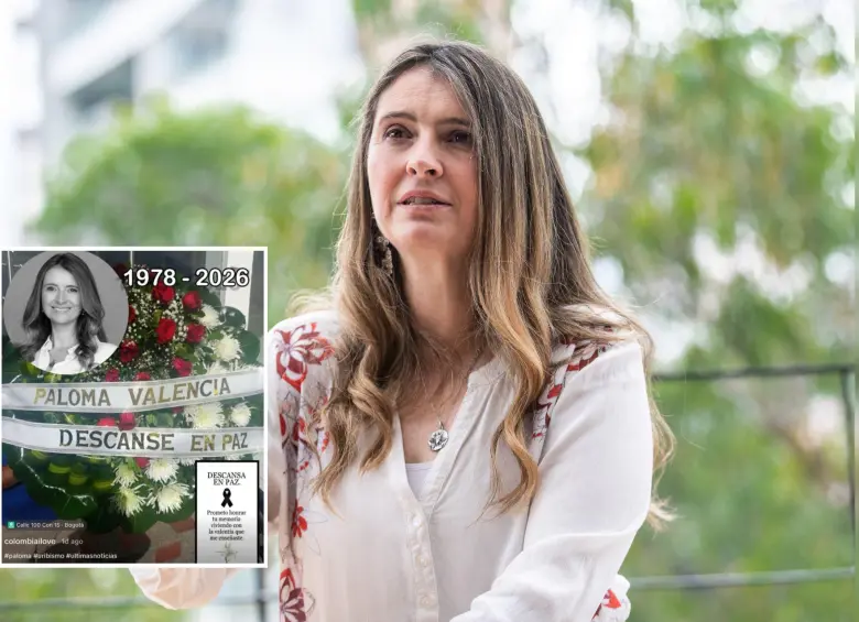 En redes sociales circuló una imagen del nombre de la candidata con su fecha de nacimiento en una corona fúnebre. Foto: EL COLOMBIANO y redes sociales 