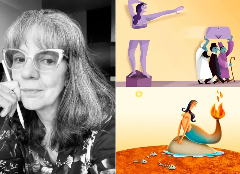 Elena Ospina y algunas de sus ilustraciones. FOTOS Cortesía @elenaospina
