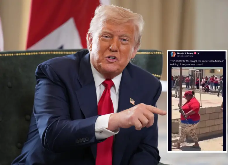 Donald trump publicó en su red social un video del entrenamiento de civiles venezolanos. Foto: Getty Images y redes sociales 