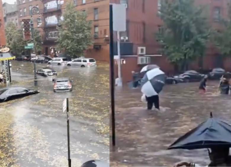 La intensa lluvia en Nueva York provocó inundaciones en sótanos, donde murieron dos personas. FOTO: captura de video. 