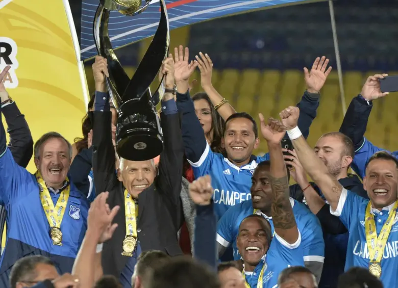 Miguel Ángel Ruso cuando fue campeón con Millonarios de la Liga Águila en 2017 en Bogotá. FOTO: Getty