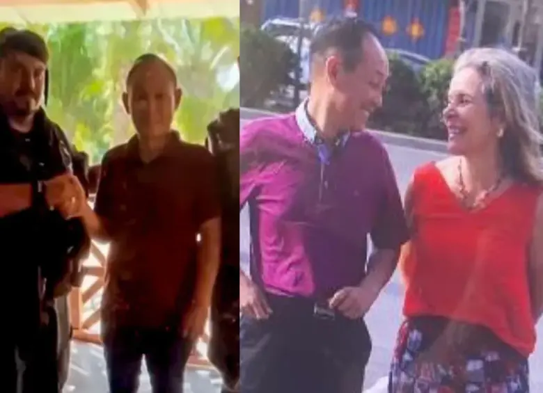 De izquierda a derecha: el disidente de las Farc alias Catatumbo y el empresario chino Jixing Zhang. En la siguiente foto el mismo empresario junto a la señora Martha Plata. Foto captura de video y cortesía