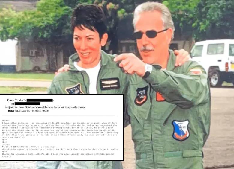 En la foto, Ghislaine Maxwell, vinculada a Jeffrey Epstein, y quien cumple 20 años por tráfico sexual de menores, y el expresidente de Colombia Andrés Pastrana. FOTO DEPARTAMENTO DE JUSTICIA DE LOS ESTADOS UNIDOS