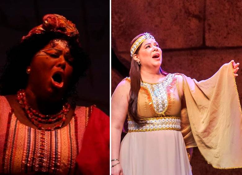 La actriz y cantante Ana Isabel Lazo con el maquillaje y sin él. Ella interpretó a Aída. Fotos: Cortesía Prolírica y EL COLOMBIANO.
