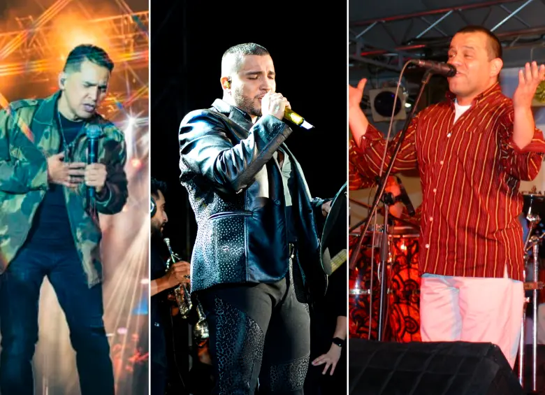 Jorge Celedón, Jessi Uribe y Fernando González, algunos de los artistas que cantarán en el concierto inaugural de la Feria de las Flores. FOTOS Colprensa y cortesía.