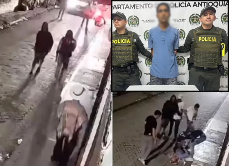 Adelante, el detenido por la Policía en Andes. Atrás, registros del ataque a golpes que tuvo el anciano. FOTO: Cortesía.