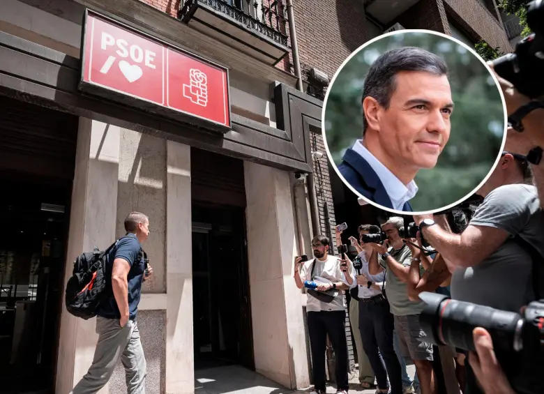 Los agentes de la Unidad Central Operativa estuvieron tres horas en la sede del PSOE, partido del presidente Pedro Sánchez. FOTO: Europa Press y tomada de X @sanchezcastejon