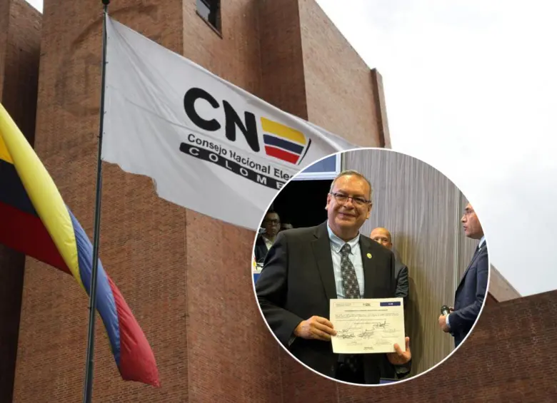 El Consejo Nacional Electoral confirmó a Pedro Alejandro Murcia Lamprea como ganador de la curul internacional para la Cámara de Representantes. Fotos: CNE y Colprensa