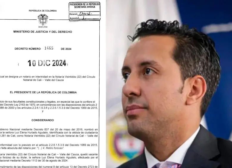 El decreto que nombró a José Ritter López como notario interino en Cali fue divulgado por el concejal Daniel Briceño, quien cuestionó la ausencia de concurso y meritocracia. FOTOS tomada de X @Danielbricen y 