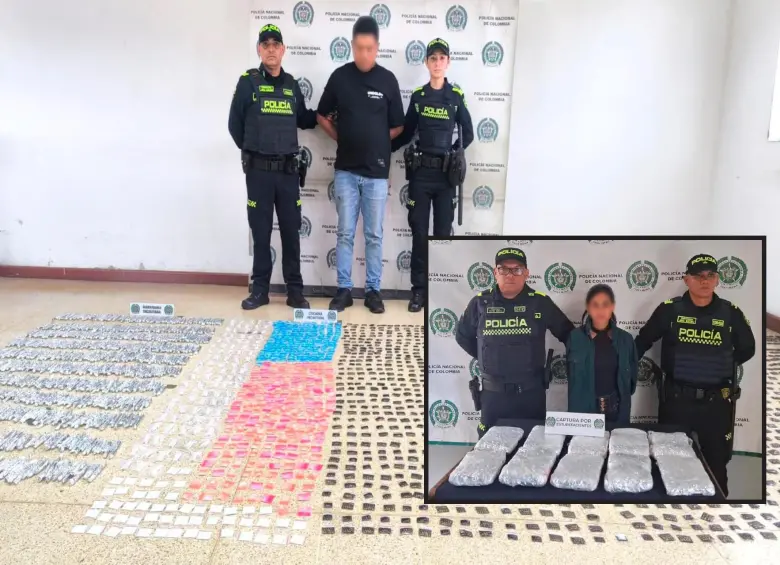 Los detenidos junto a las drogas incautadas. FOTO: Cortesía