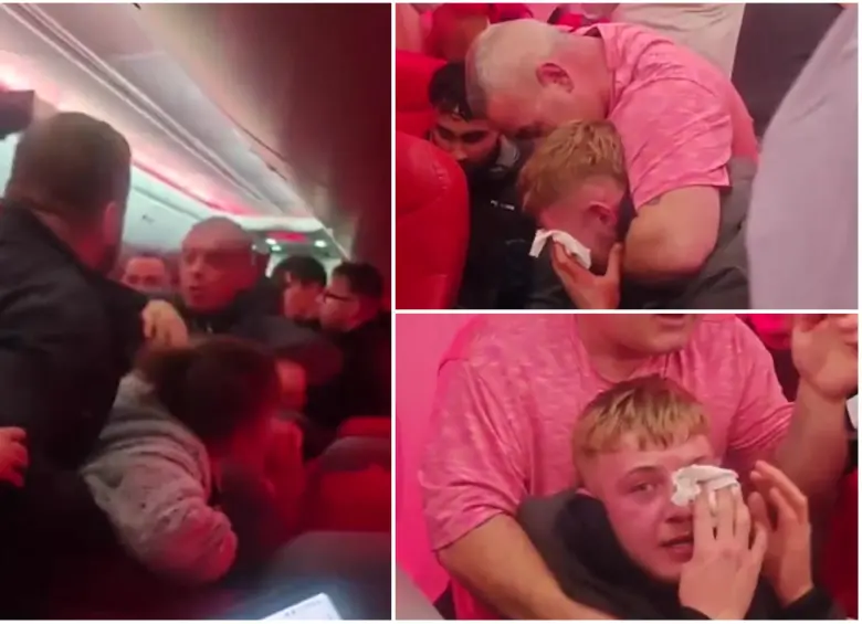 Momentos donde se ve la pelea y cómo uno de los pasajeros controló a uno de los implicados con una llave. FOTO: Captura de video de redes sociales @storyfulviral