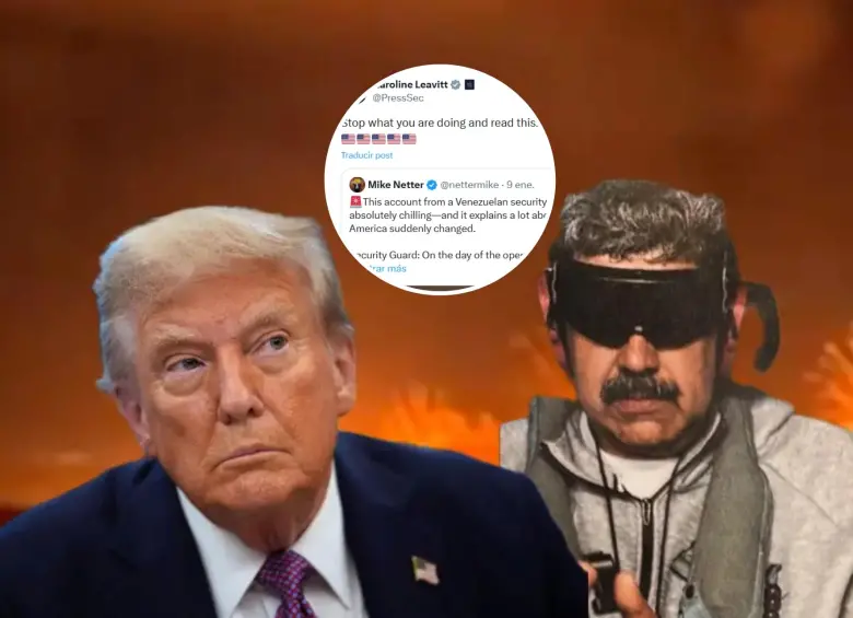 Donald Trump, Nicolás Maduro y el post en X publicado por la secretaria de prensa de Estados Unidos. composición EL COLOMBIANO