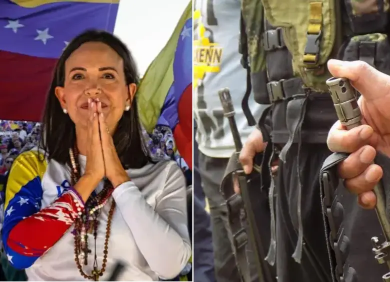 María Corina Machado entregó algunas declaraciones durante una rueda de prensa en Oslo, Noruega. Habló, entro otras cosas, de la guerrilla colombiana y su influencia en Venezuela. FOTOS: Getty - Colprensa 