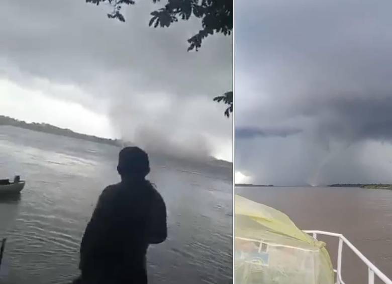 Una tromba marina se formó sobre el río Meta, sorprendiendo a los habitantes del municipio de Orocué, en el departamento de Casanare.FOTOS: Capturas de videos del fenómeno.