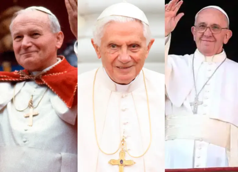 Juan Pablo II, Benedicto XVI y Francisco son los papas de los años recientes. FOTO Cortesía