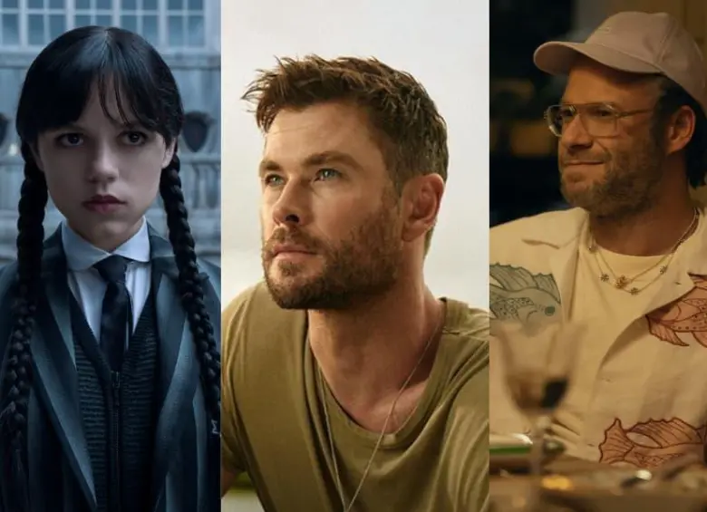 Merlina, Sin límites con Chris Hemsworth: una vida mejor y Platonic son algunas de las nuevas series que se estrenarán en agosto. FOTO Cortesía Netflix, Disney+ y Apple TV+