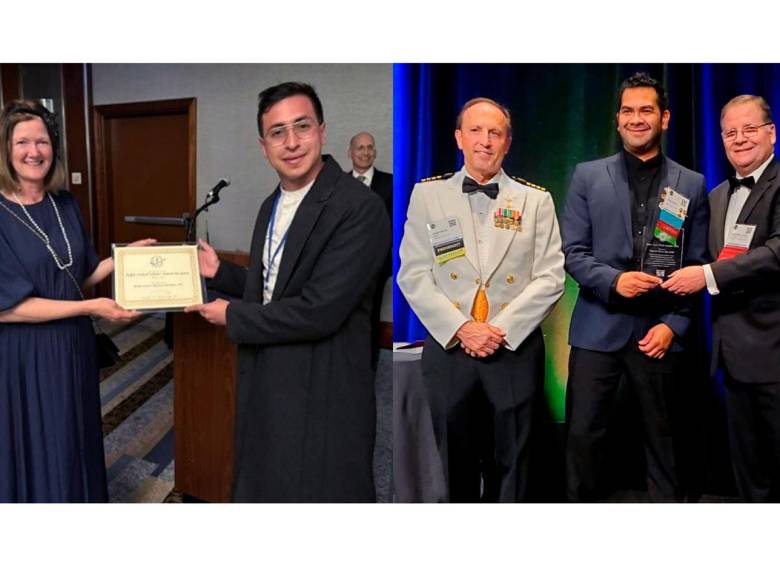 Los especialistas en Medicina Aeroespacial, Brian Ramírez Martínez y Diego García Morales fueron premiados durante el Congreso Anual de Medicina Aeroespacial, realizado en Chicago. Foto: Cortesía