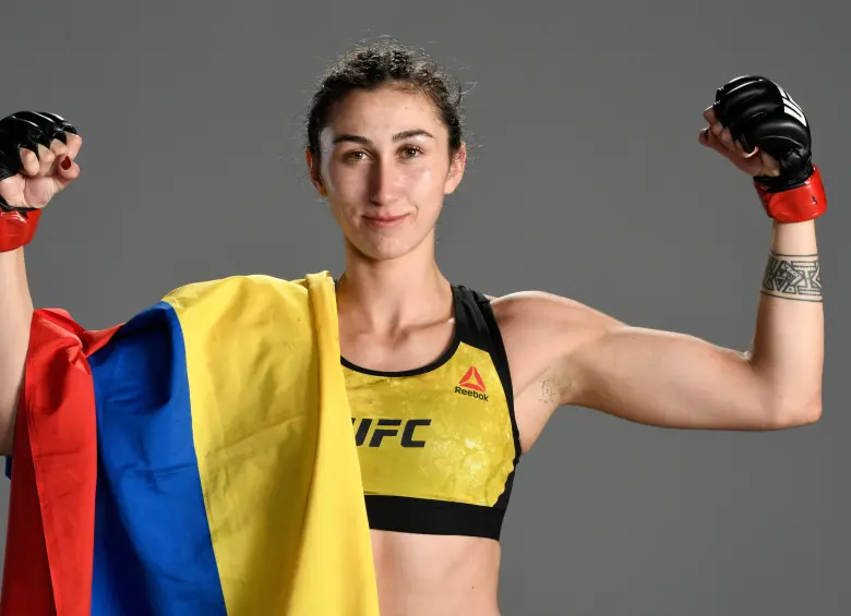 LAS VEGAS, NEVADA - SEPTEMBER 12: Sabina Mazo of Colombia poses for a portrait after her victory during the UFC Fight Night event at UFC APEX on September 12, 2020 in Las Vegas, Nevada. (Photo by Mike Roach/Zuffa LLC)