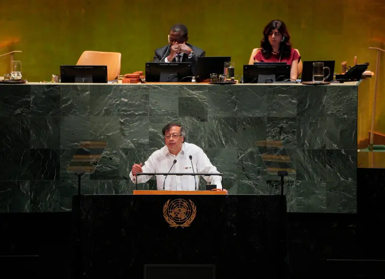 Gustavo Petro pronunciando su último discurso como presidente en la Asamblea General de la ONU. FOTO: Colprensa