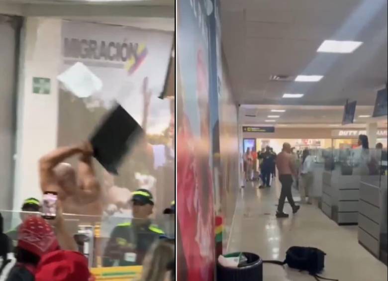 Un hombre generó daños en el Aeropuerto Internacional Rafael Núñez de Cartagena. FOTO: Captura de pantalla
