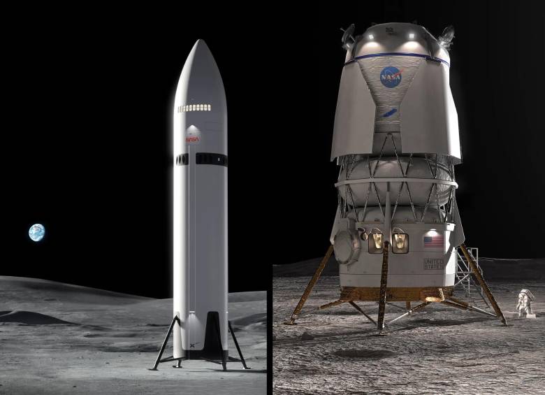 En 2027, la NASA pondrá a prueba operaciones de acoplamiento en órbita entre la nave Orion y los módulos de aterrizaje lunar de SpaceX (Starship HLS) y Blue Origin (Blue Moon), con el objetivo de validar el hardware antes de intentar tocar suelo lunar. FOTO NASA