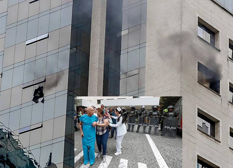 Las autoridades avanzan en las labores para controlar el incendio dentro del consultorio, mientras se investigan los móviles del crimen. FOTO: JAIME PÉREZ