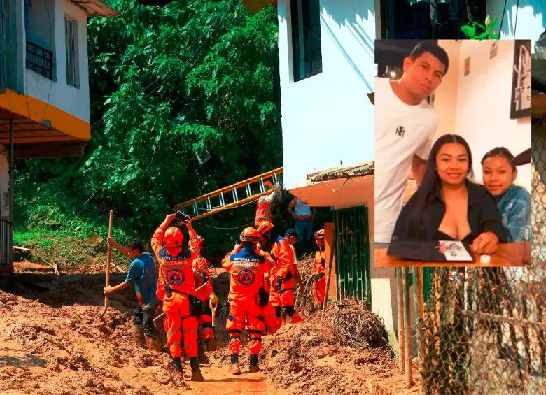 Los organismos de socorro continúan atendiendo la emergencia en la vereda La Doctora, de Sabaneta, que dejó cinco víctimas, entre ellas tres de una misma familia (detalle): Deiby Roqueme Mendoza, de 39 años; su esposa Liz Patricia Luna Hernández, de 31, y su hija Natalia Lucía Roqueme Luna, de 12 años. También murieron María Elena Montoya de Cardona, de 78 años, y su hijo William de Jesús Cardona Montoya, de 60 años. FOTO: CAMILO SUÁREZ Y CORTESÍA