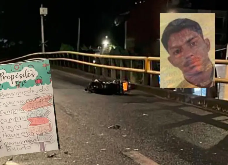 Laurence Torres Pineda (detalle) murió luego de perder el control de su motocicleta contra un separador. Llevaba en su bolsillo una lista de sueños que pretendía cumplir y que se quedaron tras este golpe. FOTOS: CORTESÍA EL ITAGÜISEÑO