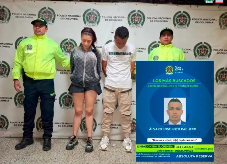 A Álvaro José Soto Pacheco lo capturaron junto con su compañera sentimental, Deisy Johana Gómez Ocampo, luego de que estuviera en un cartel de los más buscados por hurto. FOTOS: CORTESÍA