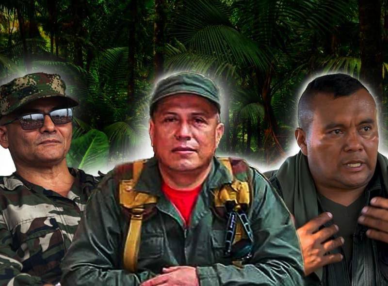 Alias Calarcá junto a Iván Mordisco y el disidente de las Farc conocido como Jhon 40. Fotos: cortesía